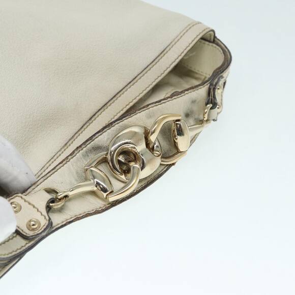 GUCCI Horsebit Shoulder Bag Leather Beige Gold - Picture 6 of 16